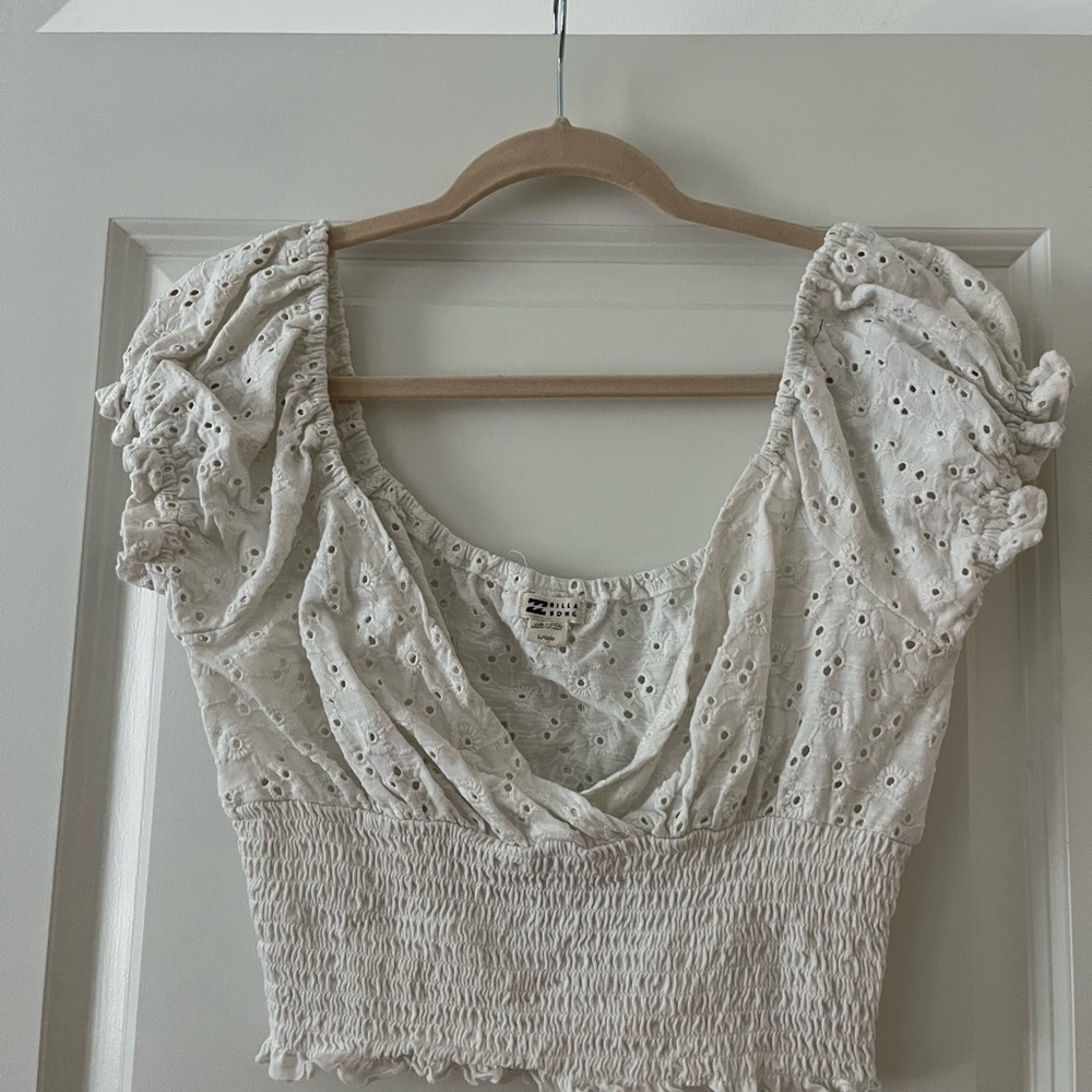 Billabong White Eyelet Smocked Crop Top